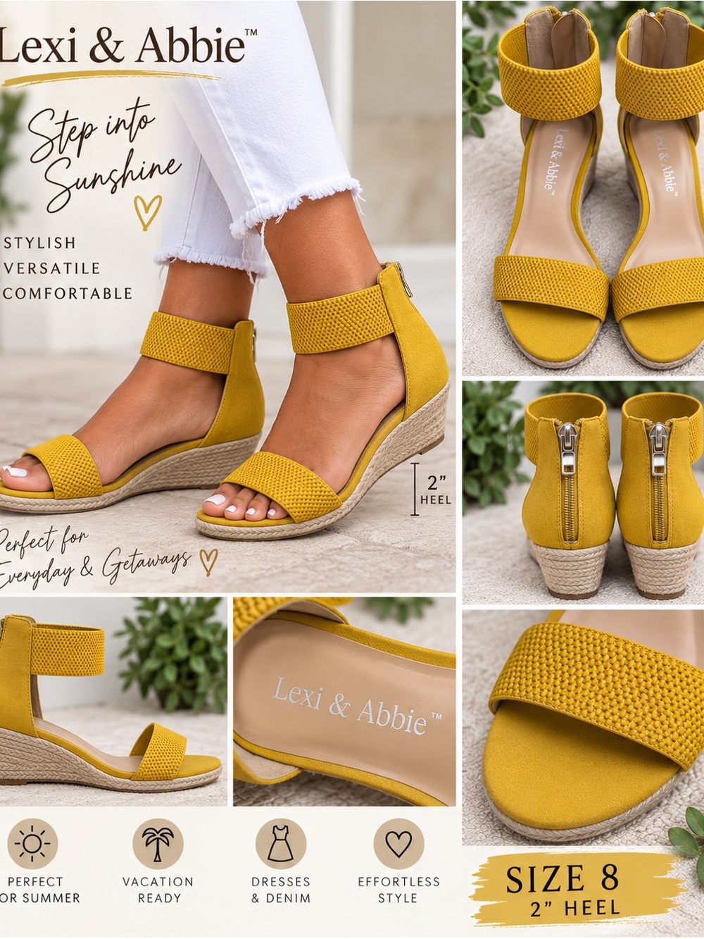 Lexi & Abbie Mustard Yellow Woven Strap Espadrille Wedge Sandals Size 8